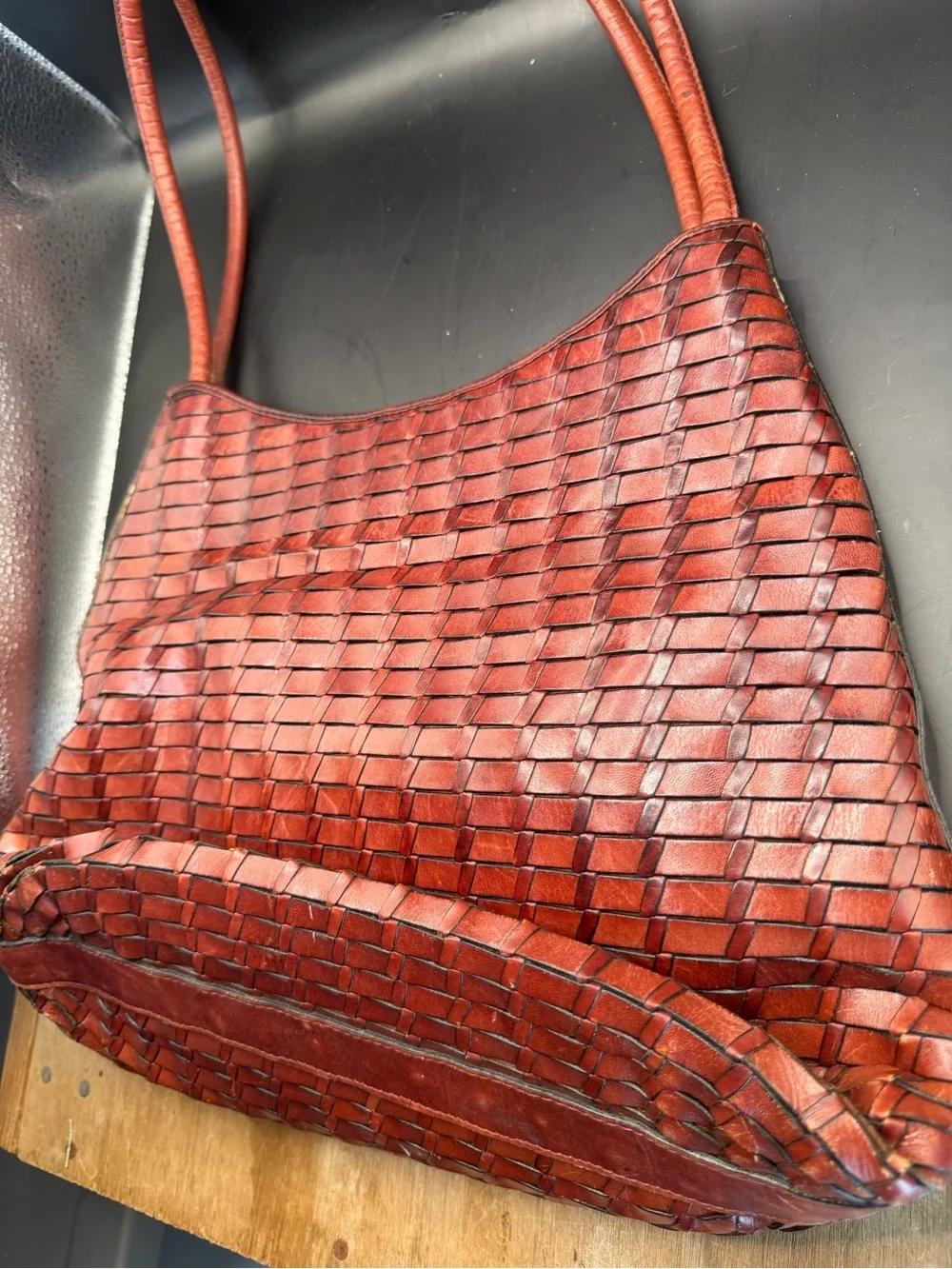 Fossil Woven Brown Leather Shoulder Bag Handbag Purse